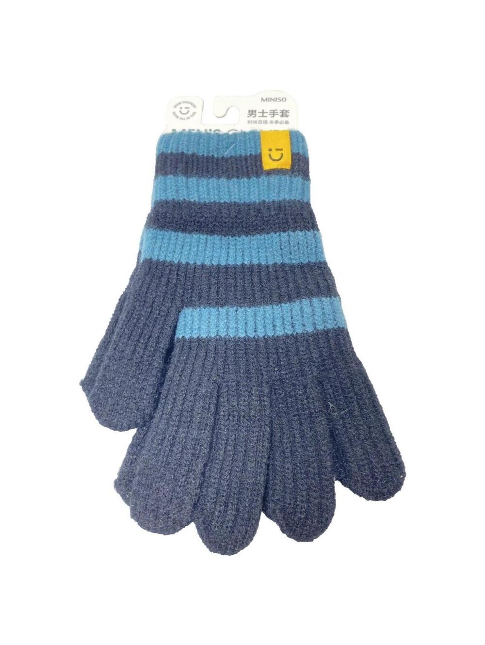Men’s Winter Gloves Blue Striped, One Size O/S, Warm Soft Fashion Accessory New
